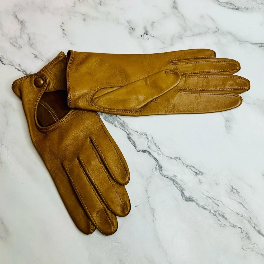 NEW! Seymoure Camel Italian Leather Original Washable Driver Gloves
